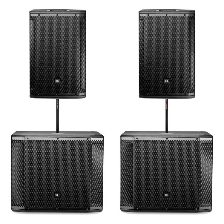 JBL SRX812P (x2) + JBL SRX818SP (x2) + sztyce