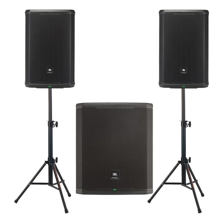 JBL PRX915 x2 + JBL PRX918 XLF + statywy i okablowanie